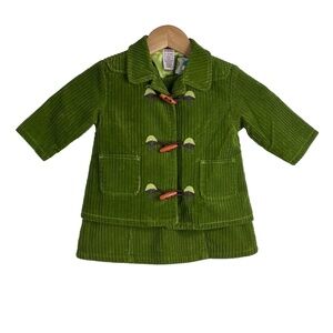 VTG Y2K Gymboree Corduroy Pea Coat Dress Set 18M Green Toggle Button Mushroom